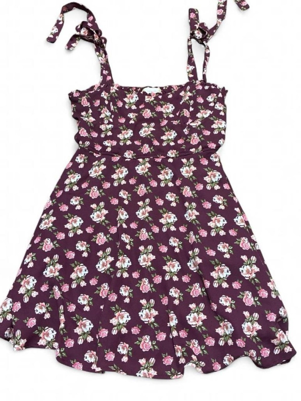 Altar’d State Floral Tie Strap Mini Dress Size M Burgundy Pink Cottagecore - Picture 2 of 8